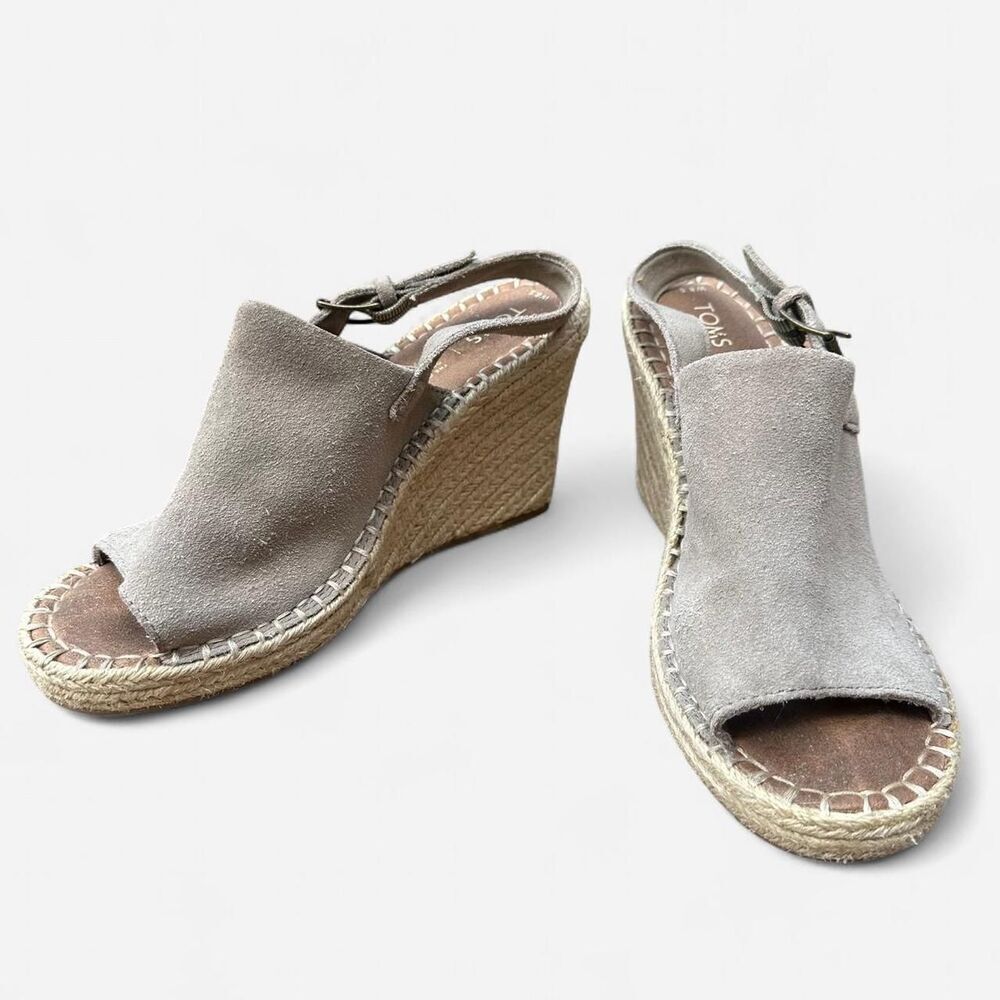 TOMS Taupe Suede Espadrille Wedge Sandals – Size 8.5 – Minimalist Coastal Summer